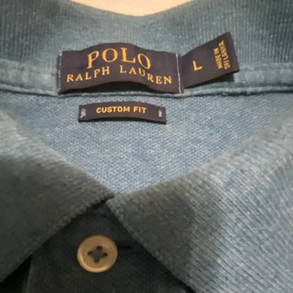 Polo Ralph Lauren Blue Solid Cotton Knit Custom Fit Polo Shirt Men’s L Logo